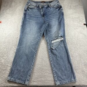Judy Blue Jeans Womens 18W‎ High Rise Rigid Magic Criss-Cross Dad Jean Straight